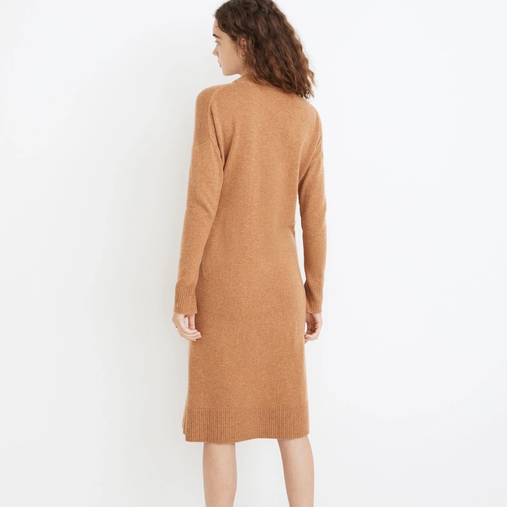 Madewell Camel Long Sleeve Knit Midi Dress in Recycled Cashmere - Picture 3 of 15